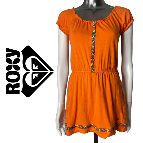 Roxy Seashell Dress Orange  Knit Dress with Contrast Trim Size Medium - Picture 1 of 6